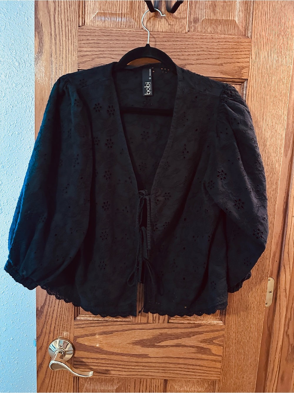 bobi Black Eyelet Tie-Front Top
